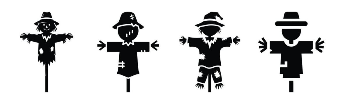 autumn scarecrow silhouette icon vector set
