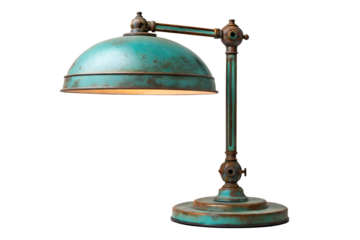 Refined antique-style adjustable desk lamp with a distinctive verdigris patina, offering timeless elegance and functional illumination