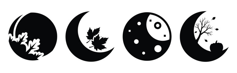 fall season moon silhouette icon vector set