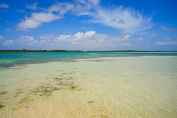 Sorobon Beach in Lac Bay, a tropical lagoon with shallow turquoise waters on the southeast coast of...