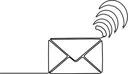 Continuous line drawing displaying email communcation with wireless connectivity integration.