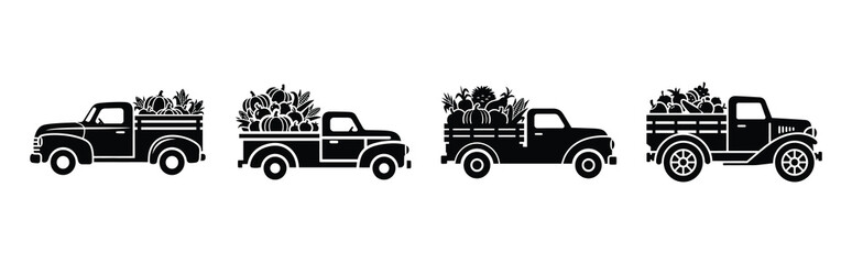 farm truck harvest silhouette icon vector set