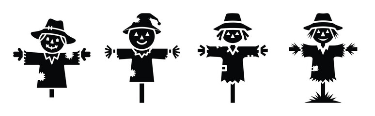 friendly scarecrow silhouette icon vector set