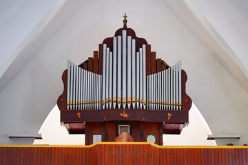 Pipe organ of the San Bernardo Catholic Church in Kralendijk on Bonaire island in the Caribbean...