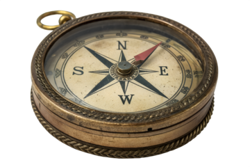 Antique brass compass, a vintage navigation tool, perfect for travel, adventure, and exploration enthusiasts, symbolizing direction and guidance