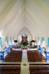 Nave of the San Bernardo Catholic Church in Kralendijk on Bonaire island in the Caribbean...