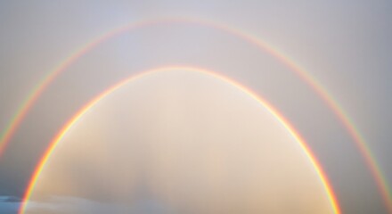 Fototapeta premium 柔らかな光に包まれた二重の虹が幻想的な空に鮮やかに架かる自然の息をのむ美しさ. AI Generated