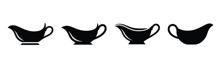 gravy boat silhouette icon vector set