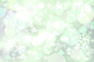 Abstract blurred festive delicate winter christmas or Happy New Year background with shiny blue green and white bokeh lighted circles stars. Space. Card concept.