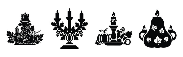 harvest candle holder silhouette icon vector set