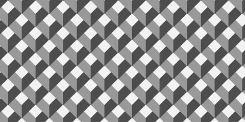 Vector decoration white and gray seamless material pattern with square cubic and cube design. Geometric pattern illustration mosaic.