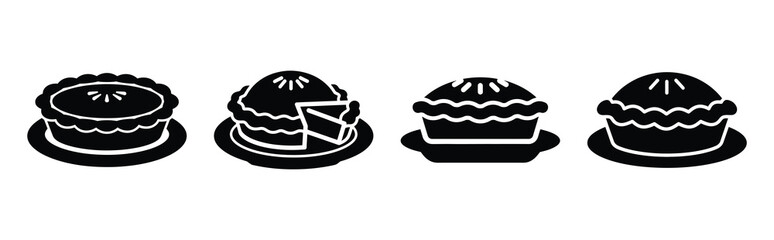 pie on plate silhouette icon vector set