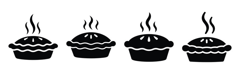 pie with steam silhouette icon vector set