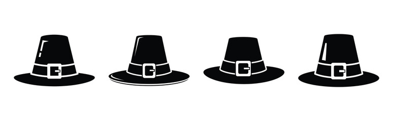 pilgrim hat silhouette icon vector set