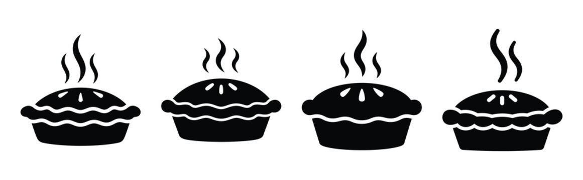 pie with steam silhouette icon vector set