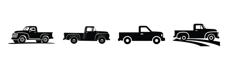 rural farm pickup silhouette icon vector set