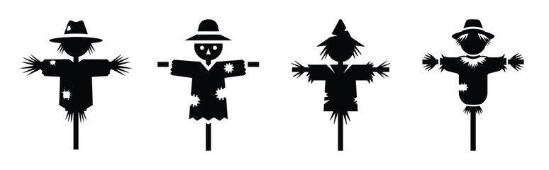 scarecrow silhouette icon vector set