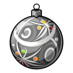Silver Christmas Ornament with Swirl Pattern and Colorful Dots Vector Illustration
