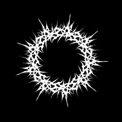 Spiked circular gothic frame with sharp thorn details, dark ornamental ring vector design isolated on black