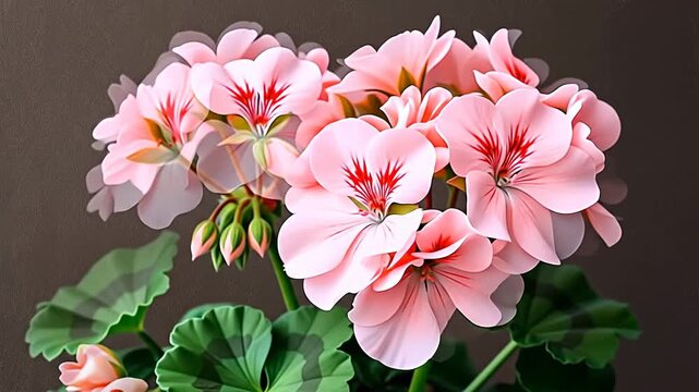 Soft pink geranium blooms in lush green foliage.