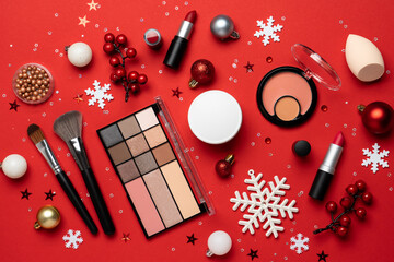 Winter cosmetic, make-up products. Christmas sale and shopping concept.
