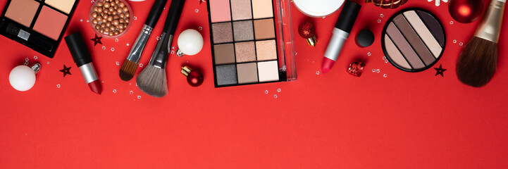 Winter cosmetic, make-up products. Christmas sale and shopping concept.