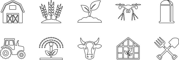 Collection of modern smart agriculture and traditional farming icons, perfect for technology concepts.