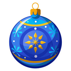 Blue Christmas Ornament with Golden Snowflake Pattern Vector Illustration