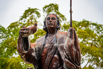 Statue of Christopher Columbus on the main square of Aguada, Puerto Rico