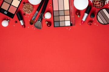 Winter cosmetic, make-up products. Christmas sale and shopping concept.