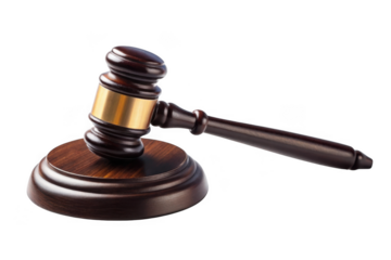 Wooden judge gavel isolated on transparent background