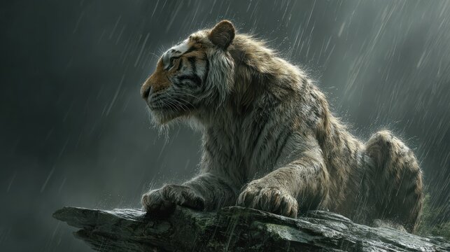 Tiger in rainy weather