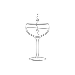 Minimalist Champagne Glass Line Art. Black and White Single Line Vector Icon for New Year&rsquo;s Eve, Wedding Toast Branding, Anniversary Party Logo, or Modern Luxury Celebration Graphic Generative ai