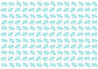 かわいい水色ペガサスの模様背景イラスト