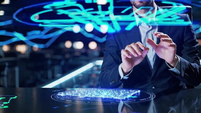 Interactive technology demonstration corporate office digital interaction futuristic environment close-up view innovation showcase