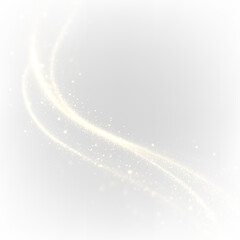 Flowing golden light on a transparent background with smooth curves and sparkles creating a bright design