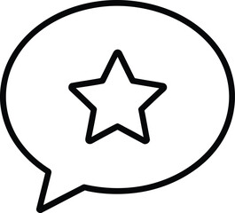 A minimalist line icon of a speech bubble containing a star, representing feedback and review