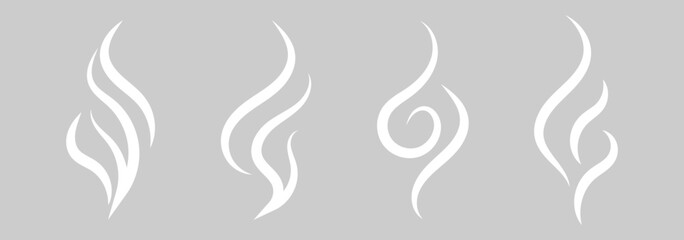 Smoke steam icon set vector. Hit stink, coffee, fragrance flame elements. Collection of stylized  and white smoke and steam icons on isolated background.