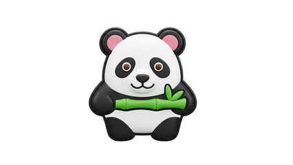 Cute Panda Holding Bamboo on White Background
