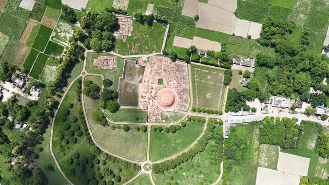 4K Drone Footage of Ruins of Lichhavi King Fort, Vaishali, Bihar | Aerial View of Ancient Historical Ruins and Archaeological Heritage Site in India