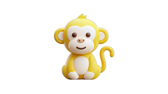 Cute Yellow Monkey Sitting Isolated on White