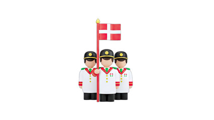 Danish Guards Holding Flag on White Background