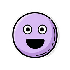 Fototapeta premium a cheerful, perfectly round sticker emoticon, rendered in soft pastel purple with a thick hand-drawn black doodle outline, simple wide grin, and large eyes, isolated on a transparent background.