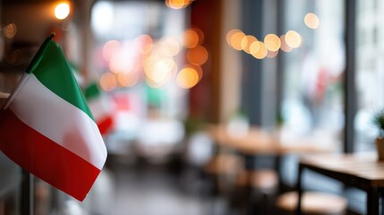 Italian flag waving in a restaurant interior