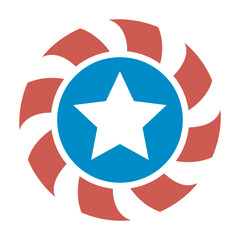 Obraz premium Abstract circular emblem with red petals around a blue circle