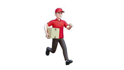 Delivery Man Running with Package on White Background