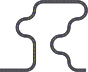 Fototapeta premium Top view highway design depicting an irregular squared wave routing with standard road markings.