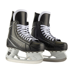 A pair of professional black ice hockey skates for sports equipment stores, team websites, and game day promotions. Transparent Background, Cutout 
