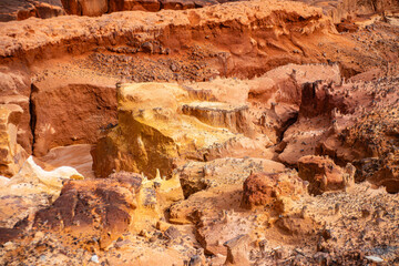 Close-up of Eroded Yellow and Red Sandstone Formations Caused by Water