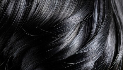 Naklejka premium an ultra close up of sleek glossy black hair with subtle light reflections showcasing the smooth well conditioned strands with a healthy shine and soft silky texture